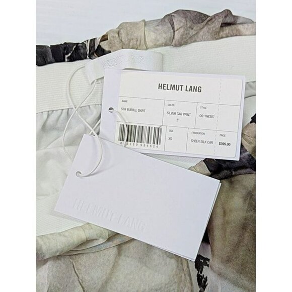 Helmut Lang Women's Silk Bubble Skirt Silver Car Print Size XS (MSRP $395) - Picture 6 of 7